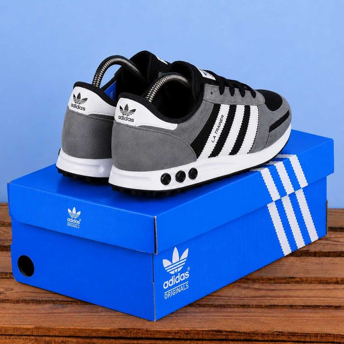 (2405) Кросівки Adidas LA Trainer сірий з білими полосами (41-46) - адідас