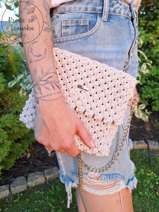 Beżowa torebka ze sznurka na łańcuszku makrama handmade