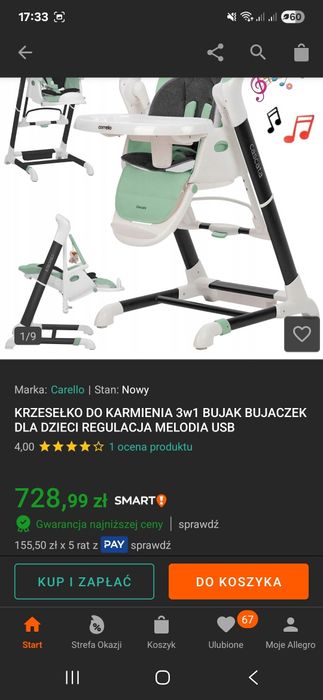 Krzesełko Carrello Cascata 3w1
