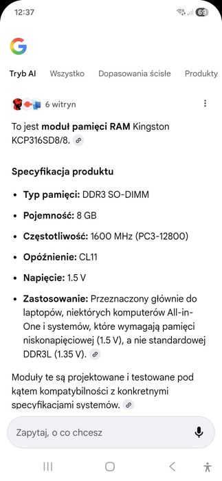Ram DDR3 16GB (2x8GB)1,5V 1600MHz Kingston