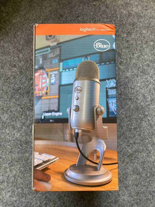 Fabrycznie nowy mikrofon pojemnościowy blueyeti (logitech) srebrny