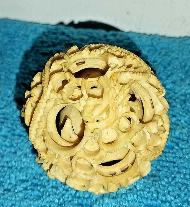 Bola puzzle em osso - Cabeça de dragão esculpida 3 camadas