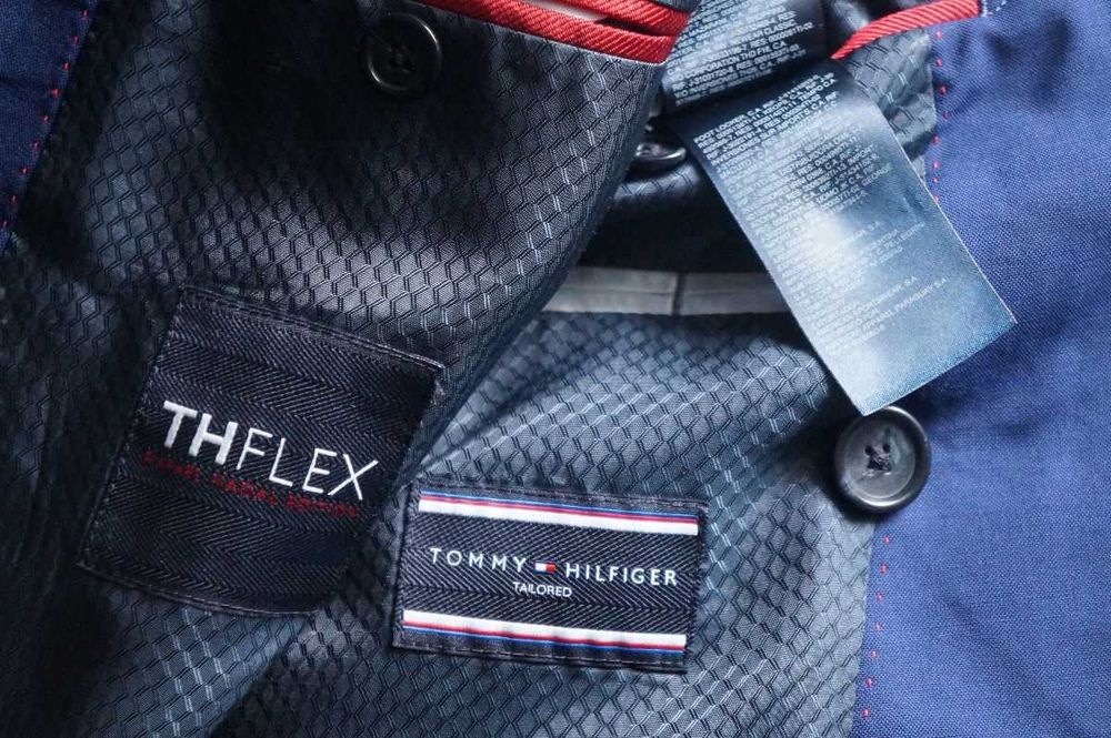 Nowy Tommy Hilfiger 50 Granatowy Garnitur Dwurzędowy Tailored Wełna Premium Elegancki