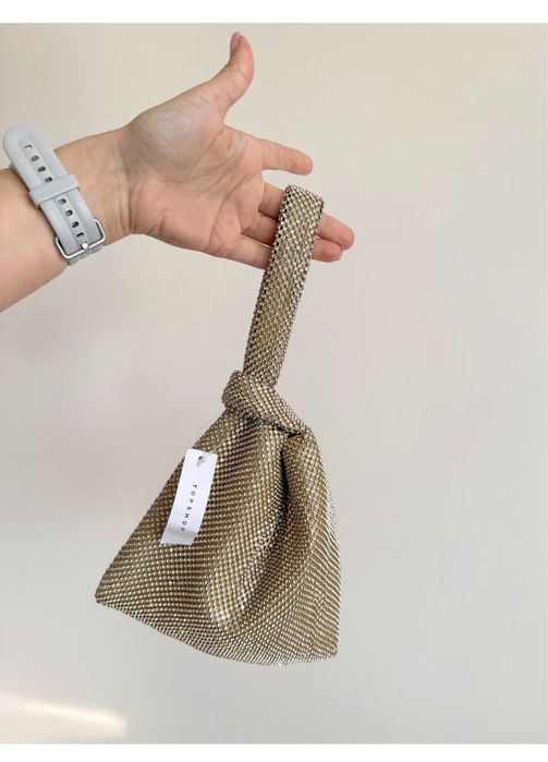 Złota torebka do ręki mała torebka asos z kryształkami