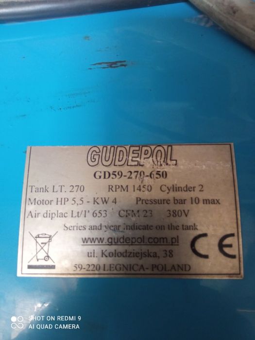 Kompresor gudepol gd 59/ 270/ 650 sprężarka 650 l min