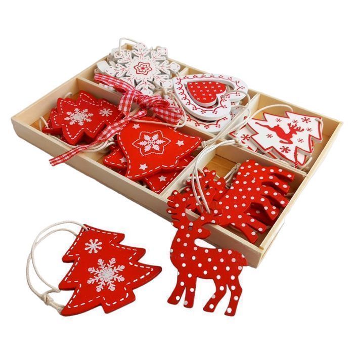 Dekoracja Świąteczna Drewniana Na Choinkę 24Szt