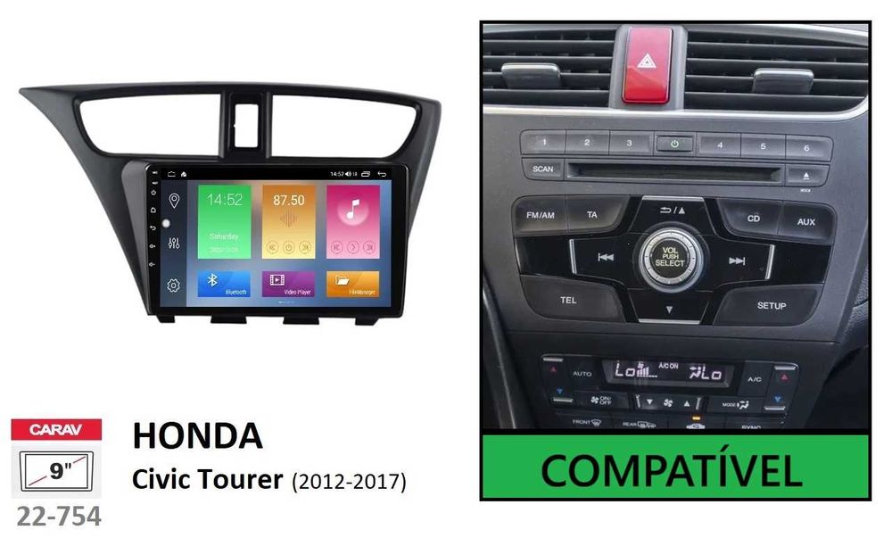 (NOVO) Rádio 2DIN HONDA Civic Hatchback (2006 a 2017) • Android 4+64GB