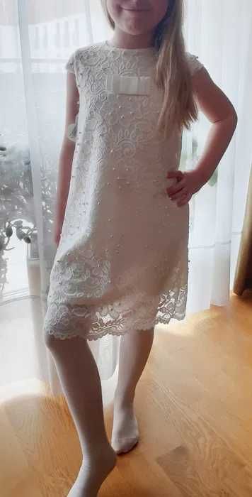 Biała sukienka z perłami, Komunia, Chrzest, wesele r.122