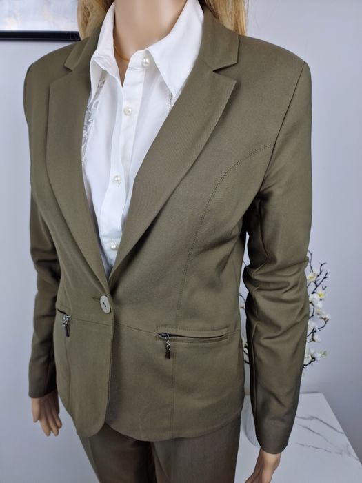 Garnitur damski ze spodniami khaki komplet 36/38 S/M bawełna 50%