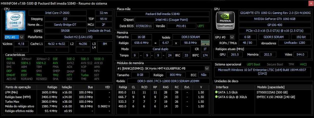 PC Gamer i7 2600 3.8Ghz | 16Gb DDR3 | GTX 1060 6GB | SSD+HDD | ARGB