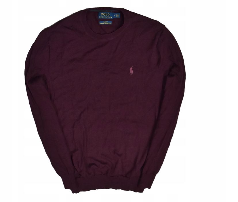 Ralph Lauren Bordowy Sweter Washable Merino Wool Slim Fit M