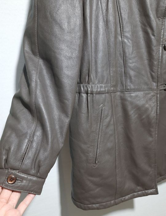 Шкіряна куртка з стійкою і кулісою сіро-коричневого кольору 100% шкіра