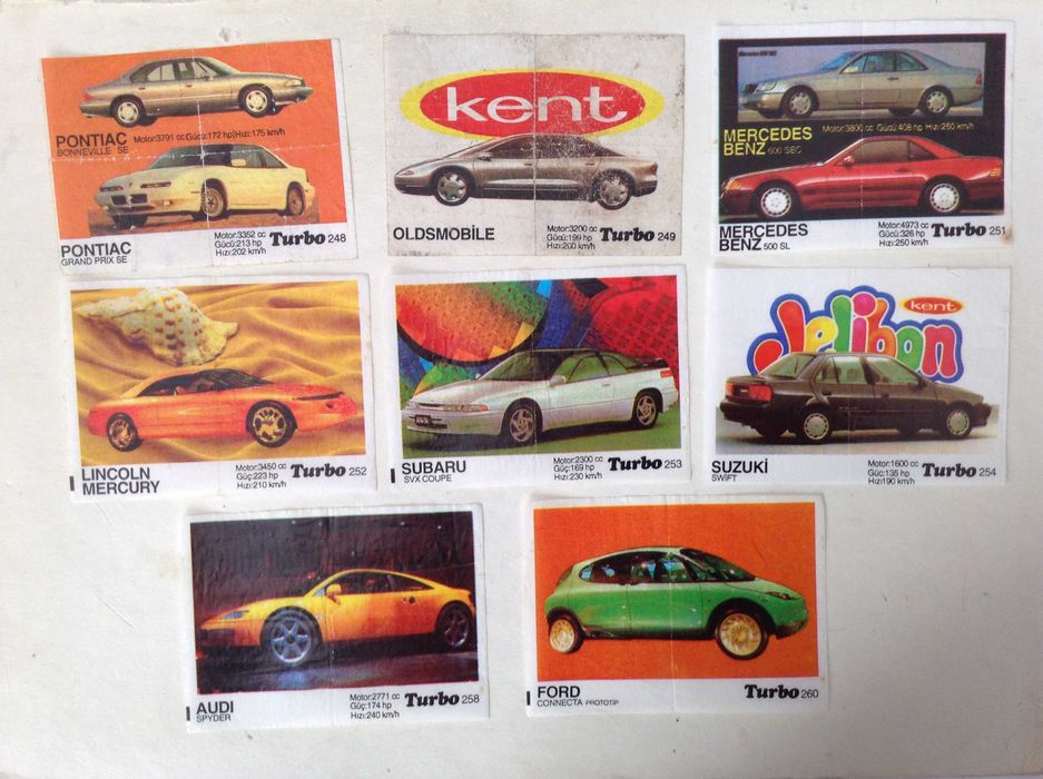 Вкладыши от жвачки (жвачек) Turbo Black (Kent), Oto Moto, Badi (Saray)