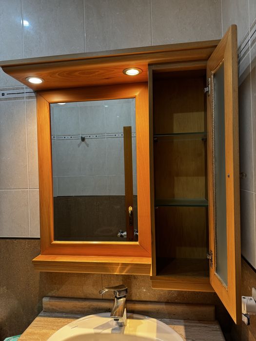 Móvel wc com espelho, lavatorio e torneira, pedra verdadeira