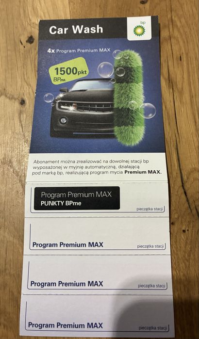 Karnet na 4 mycia Max Premium  BP  do 2028