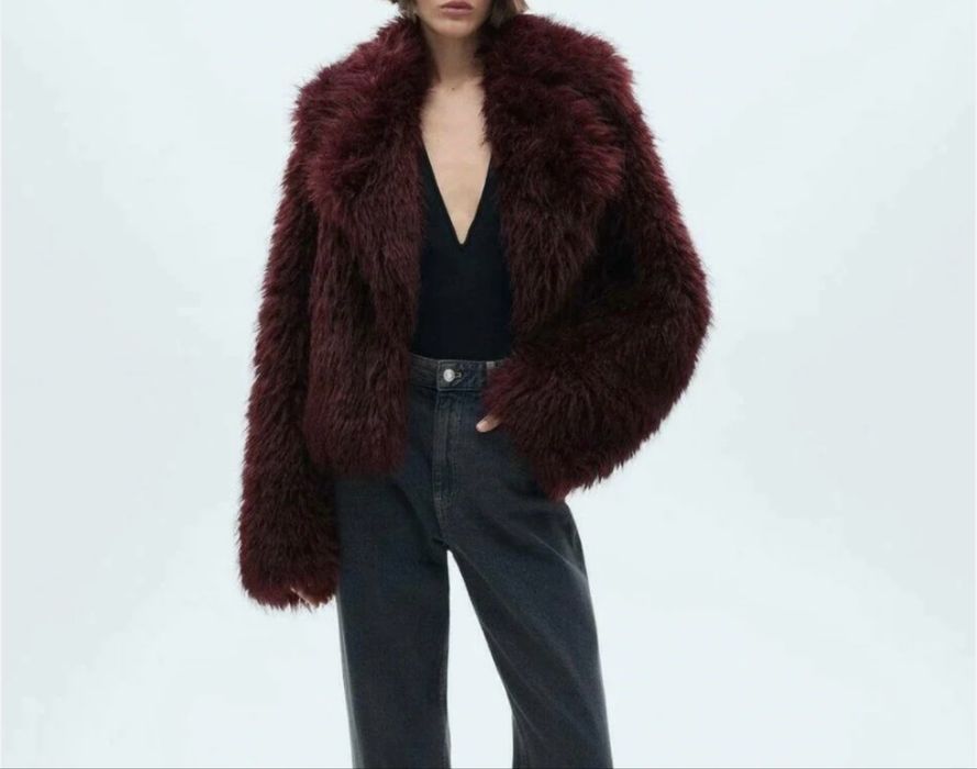 Mango futro futrzany plaszcz  nowy m burgundowy futerko