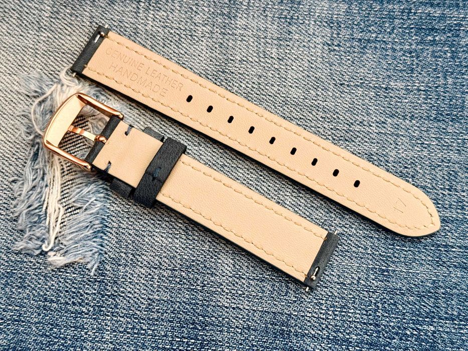 Графитовый синий кожаный ремешок 17 мм.