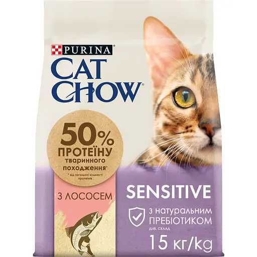 Cat Chow Sensitive  із чутливою шкірою та травленням з лососем 15 кг