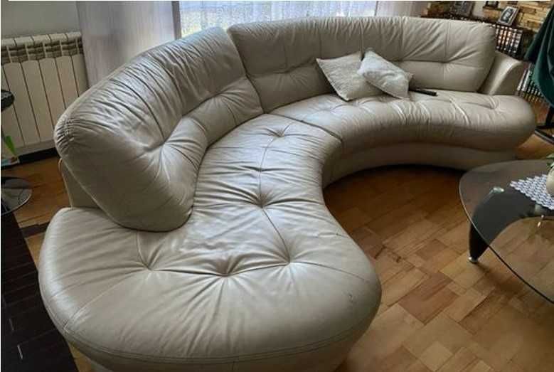 Używany Narożnik Bretania ze skóry naturalnej w kolorze beżowym