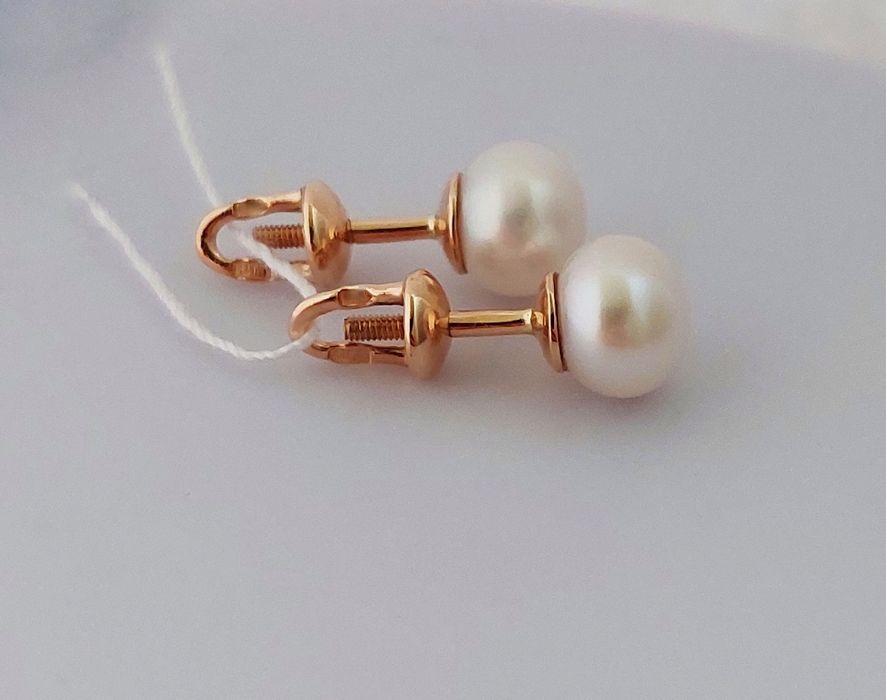 Золоті сережки "Перлина" d-7 мм 585 проба  нові