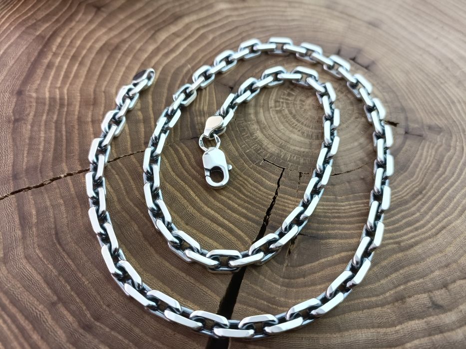 Серебряная Якорная цепочка с гранями. Ланцюг срібний чоловічий Якір