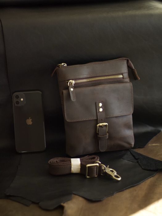 Сумка чоловіча шеіряна через плече. Мужская кожаная сумка crazy horse