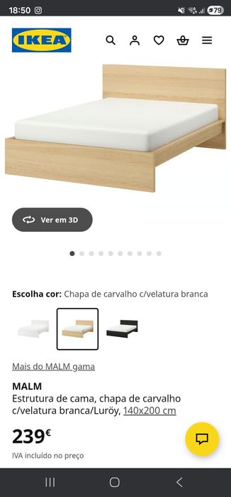 Cama de casal 140x200 ikea Malm + colchão Abygda