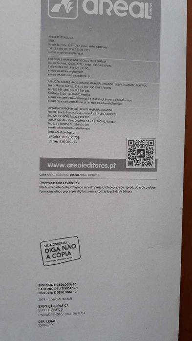 Caderno de atividades de Biologia e Geologia do 10º Ano da Areal