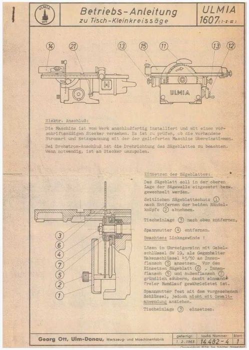 Ulmia 1605/8 mała pilarka tarczowa stołowa