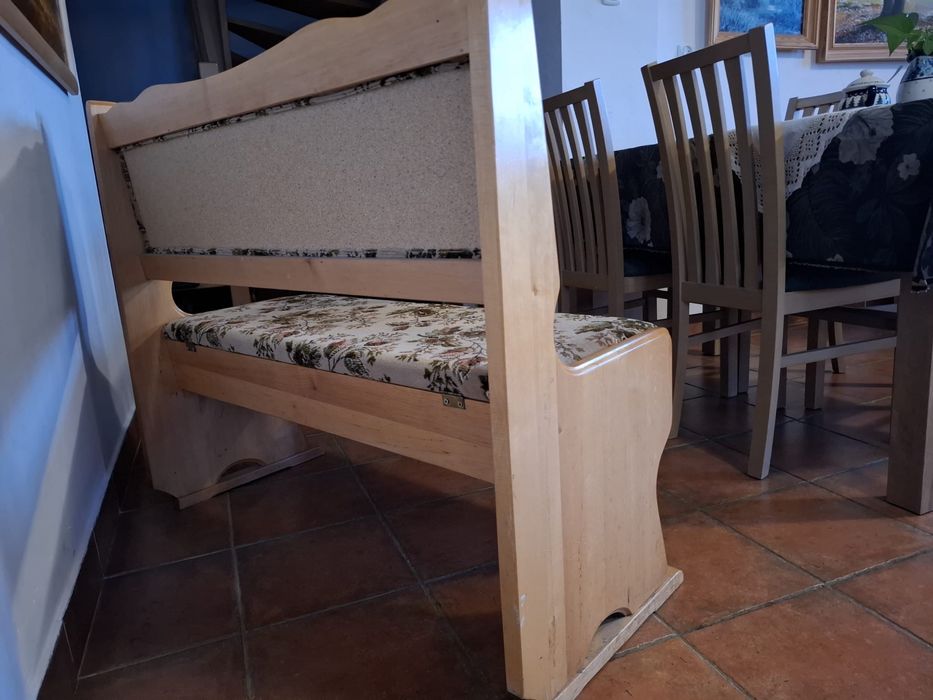 3 szt Ławka sosnowa z poduszkami tapicerowanymi