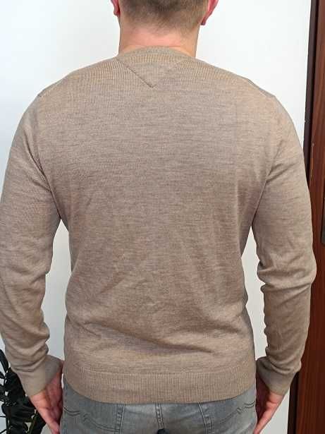 Tommy Hilfiger beżowy elegancki bawełniany sweter M L