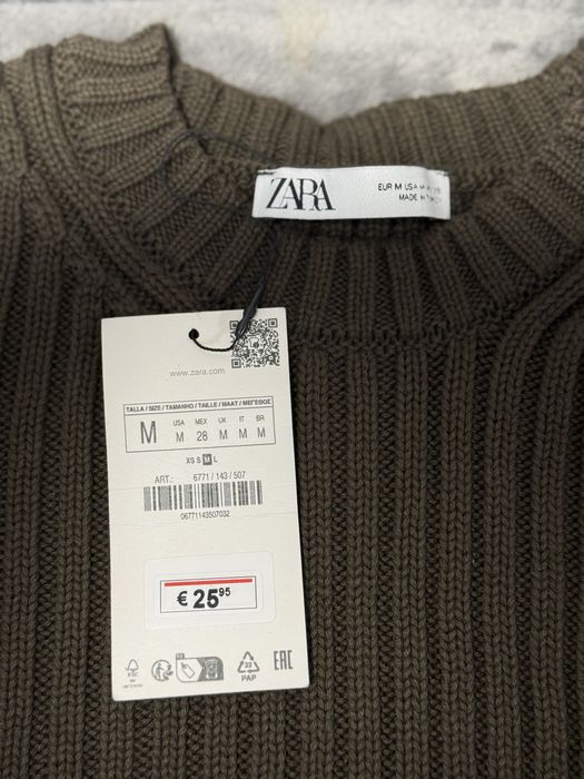 жіноча кофта ZARA з бахромою | Оливково-хафі | В’язана деталь