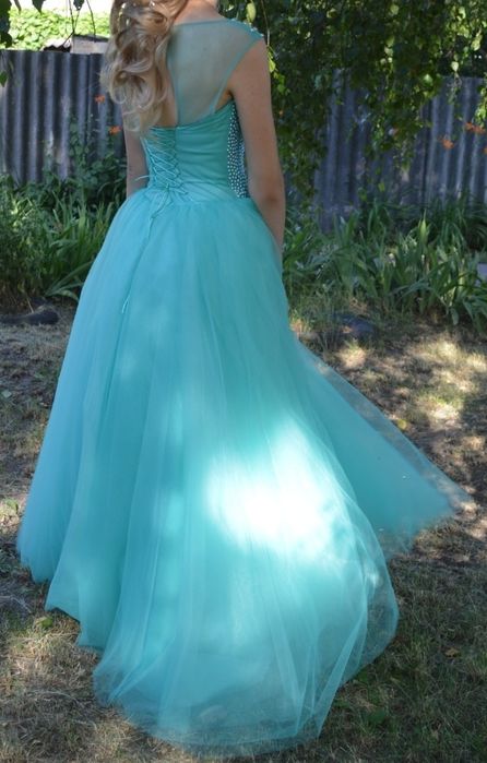 Выпускное вечернее платье, пышное бирюзовое