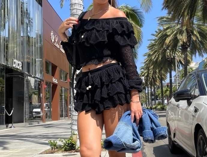 Komplet ażurowy boho Sheila Polo / szorty + bluzka