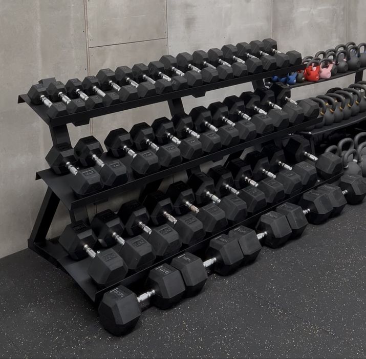 Estrutura e Set de Halteres Hexagonais 5kg aos 40kg (2,5kg em 2,5kg)