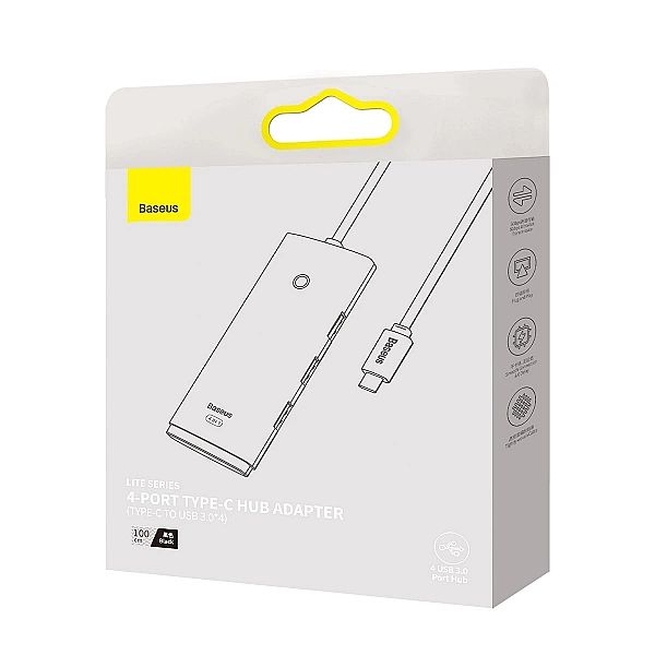 Baseus Lite Series przejściówka HUB USB Typ C - 4x USB 3.0/1m czarny (