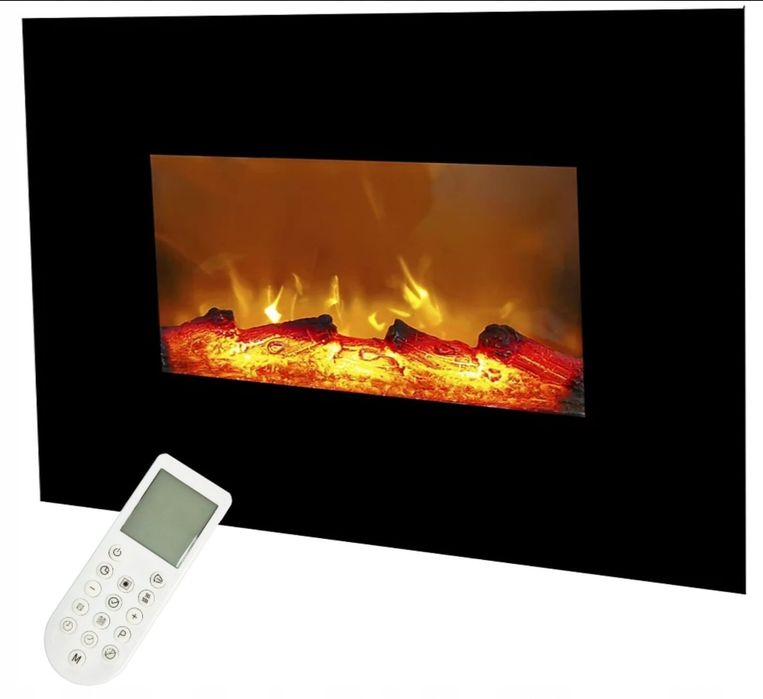 Kominek ścienny Kingfisher czarny z funkcją grzewczą 1800 W