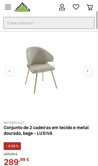 Conjunto de duas cadeiras em tecido e  metal