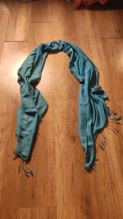 Pashmina kaszmir jedwab turkus duży szal Nepal 180x72