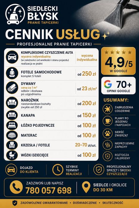 pranie tapicerki, dywany, łóżko, narożniki, kanapy i inne Siedlce