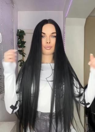 Длинный черный парик брюнет