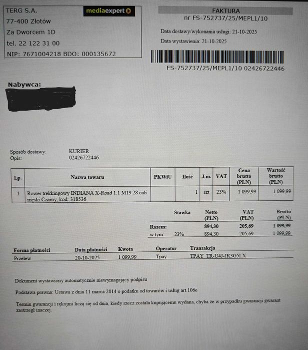 Rower trekkingowy ,,INDIANA"  X-Road 1.1 M19 NOWY