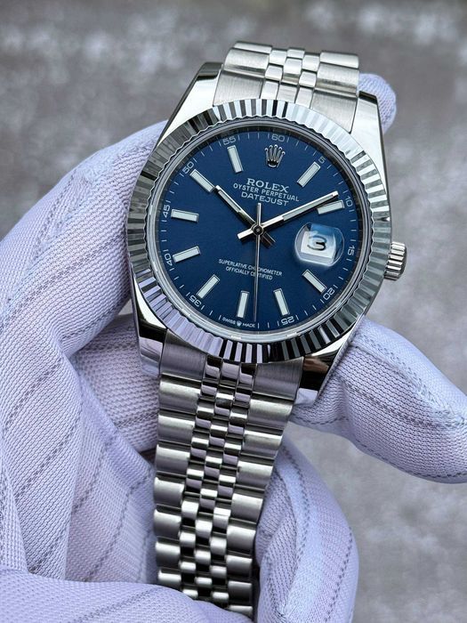 Швейцарские часы Rolex Datejust Silver-Blue. Топ качество