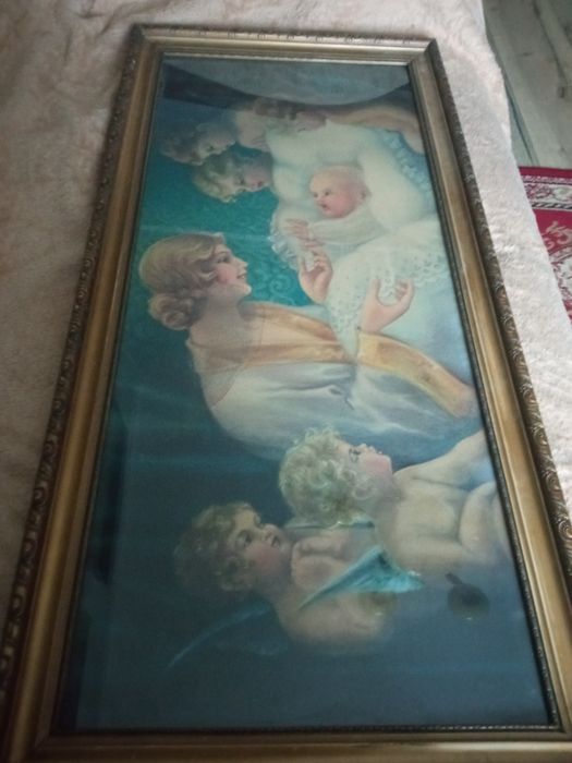 Piękny obraz antyk,  Stary oleodruk.