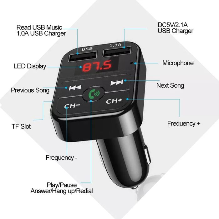 Transmissor FM  bluetooth 5.0 12v