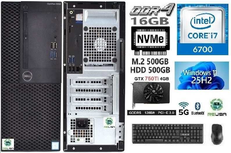 Pç Gamer DELL 6ªG|i7-3.4G|16G|NVMe500G+HDD500|GTX750-4G-D5|5G+BT|W11