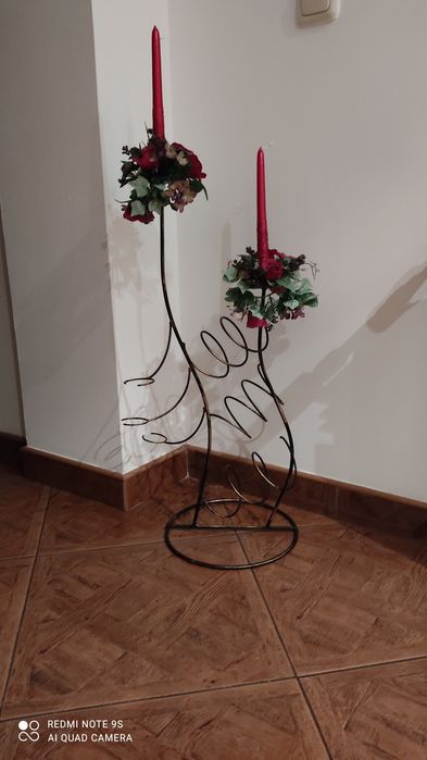 Świecznik metalowy stare złoto