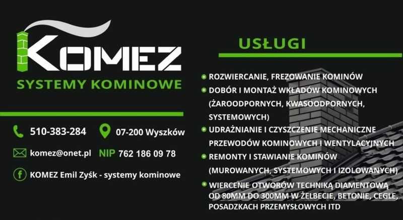 Rozwiercanie Kominów Montaż Wkładów Czyszczenie Mechaniczne KOMINY