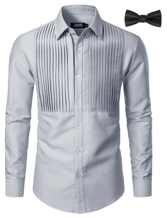 JOGAL Męska Koszula Smokingowa Plisowana Szara XXL
