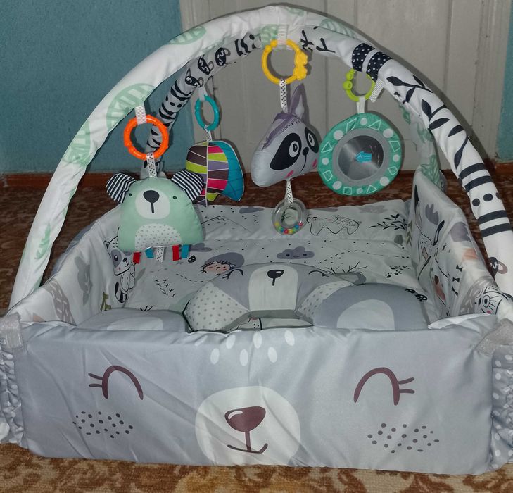 Детский коврик 3в1 (110х100х53см) + 5 игрушек, Ricokids Rabbit / Развивающий коврик для детей